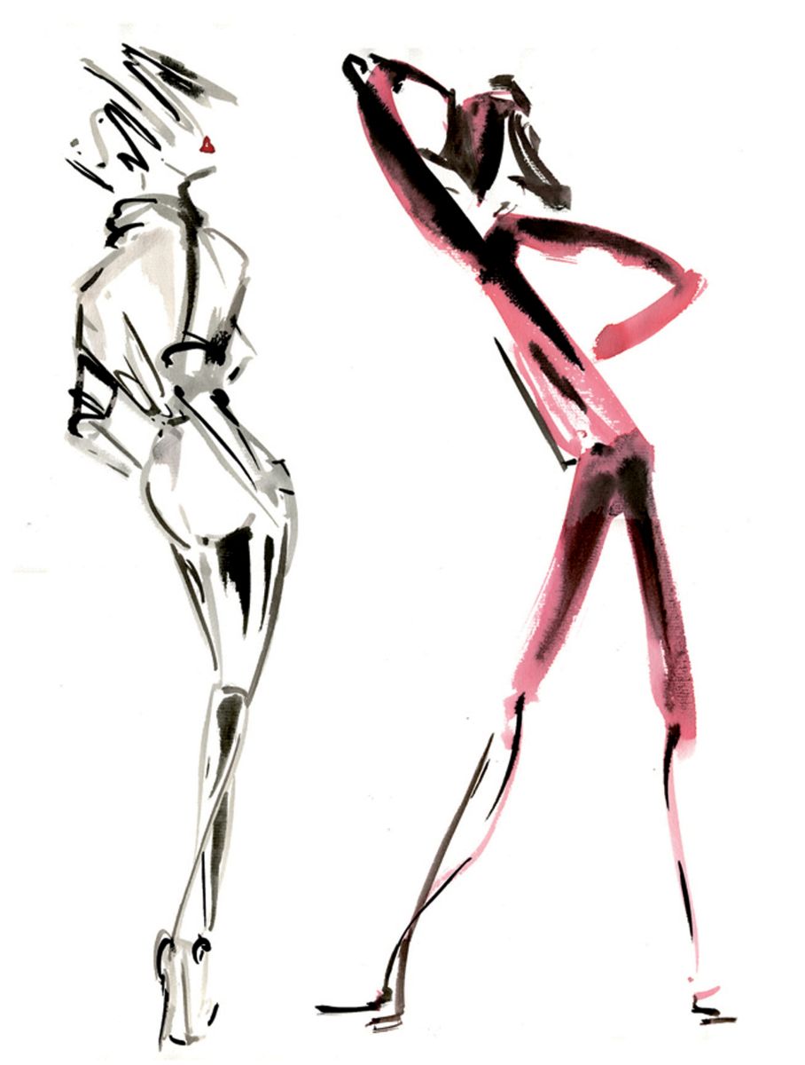 2 femmes, 2 styles. Encres sur papier 40x30cm.