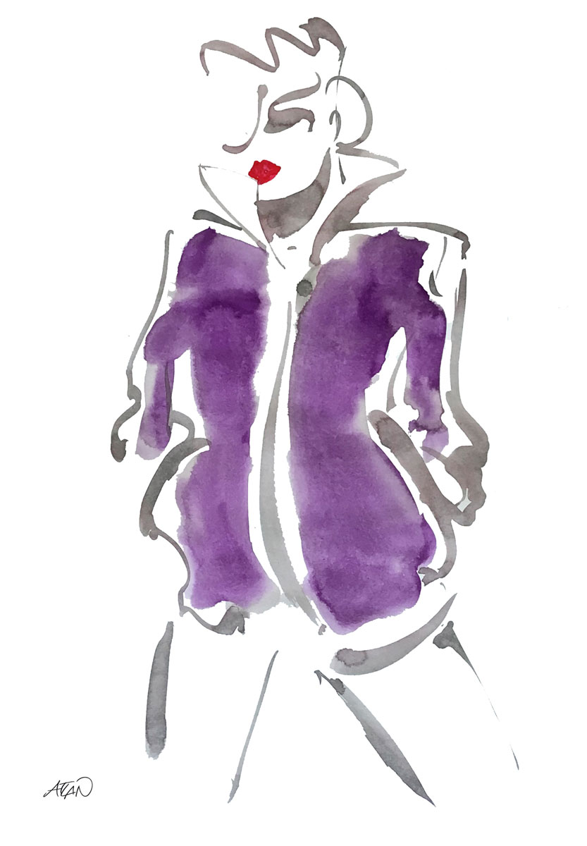 Blouson violet. Encres sur papier 40x60cm.
