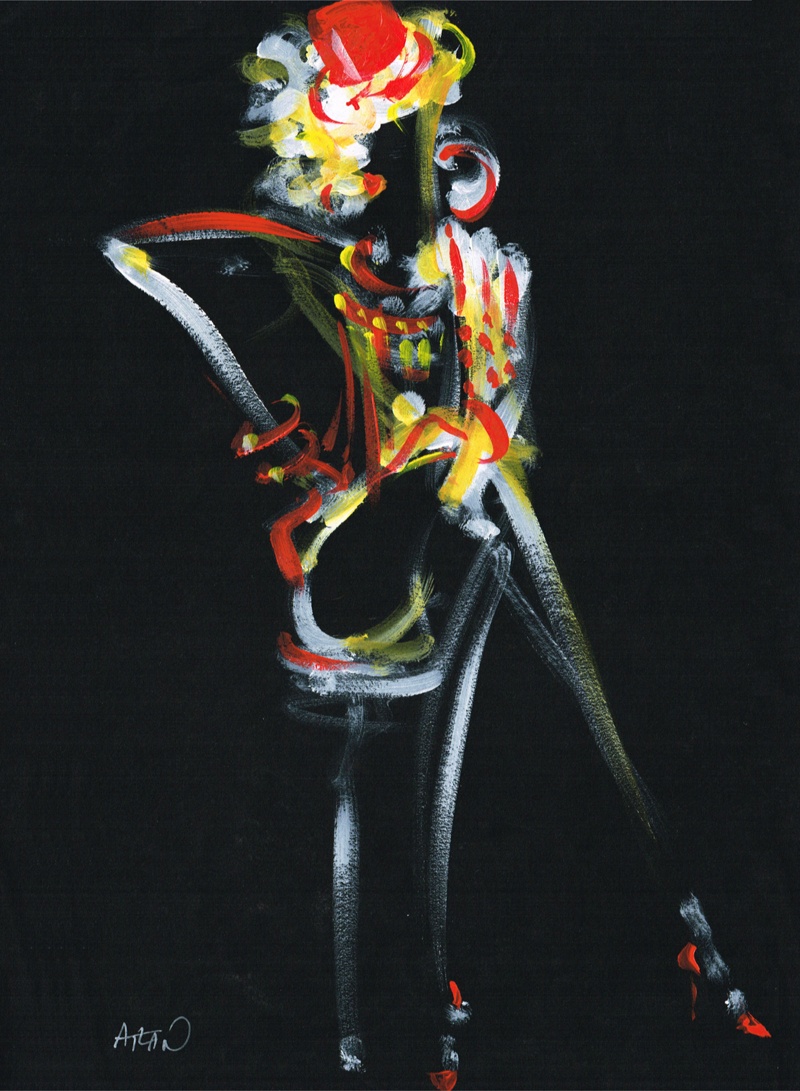 Costumée. Acrylique sur papier 40x60cm.