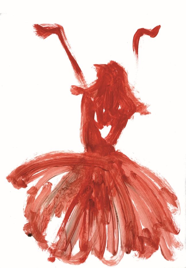 Dos rouge. Acrylique sur papier 30x40cm.