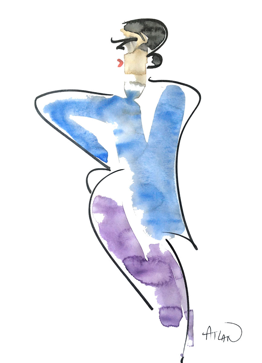 FEMME EN BLEU ET VIOLET