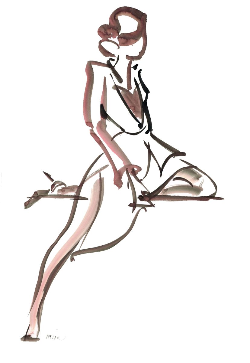 Femme assise. Magazine Marie-France, Paris. Encres sur papier 40x60cm.
