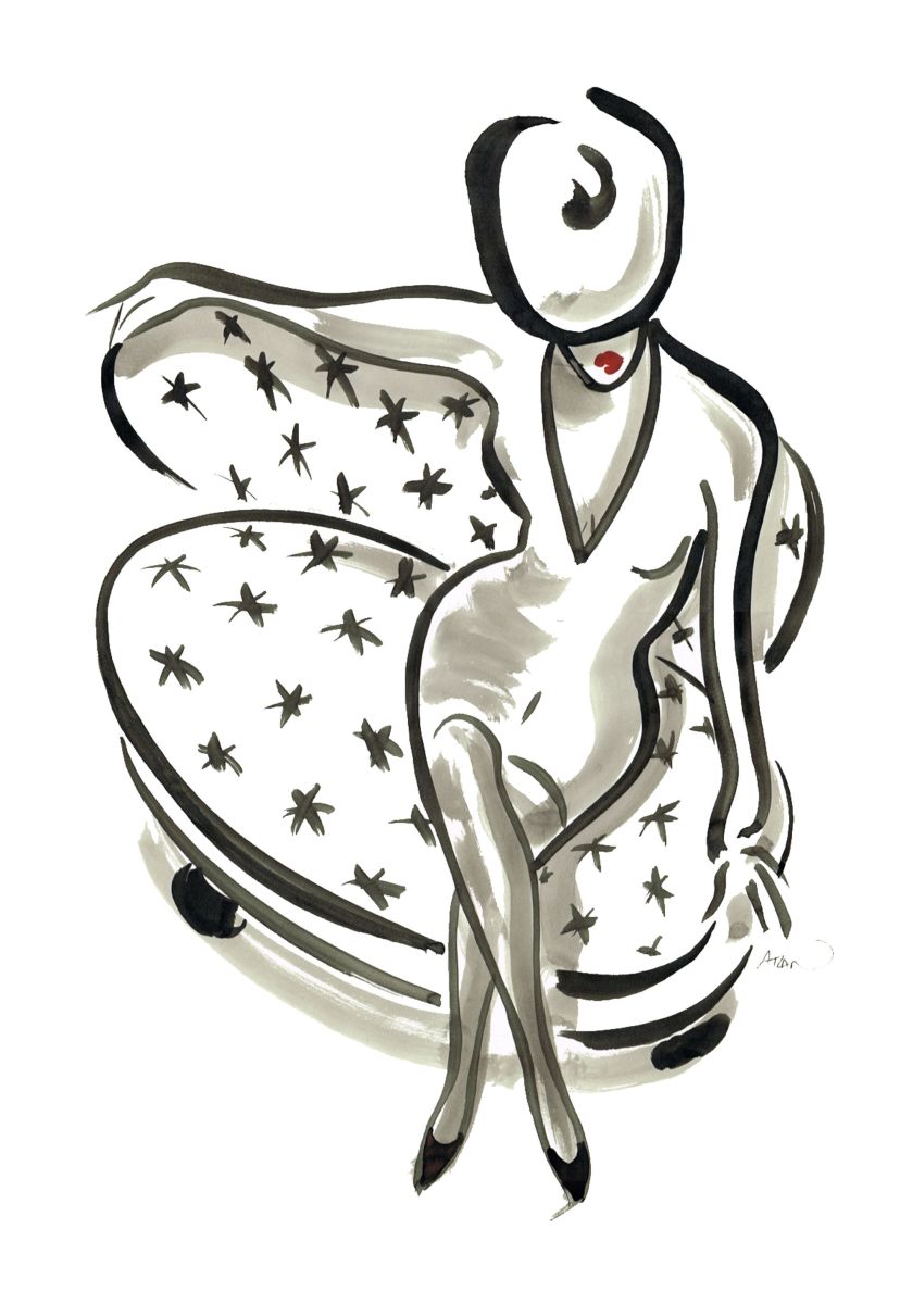 Femme au sofa. Encres sur papier 40x60cm.