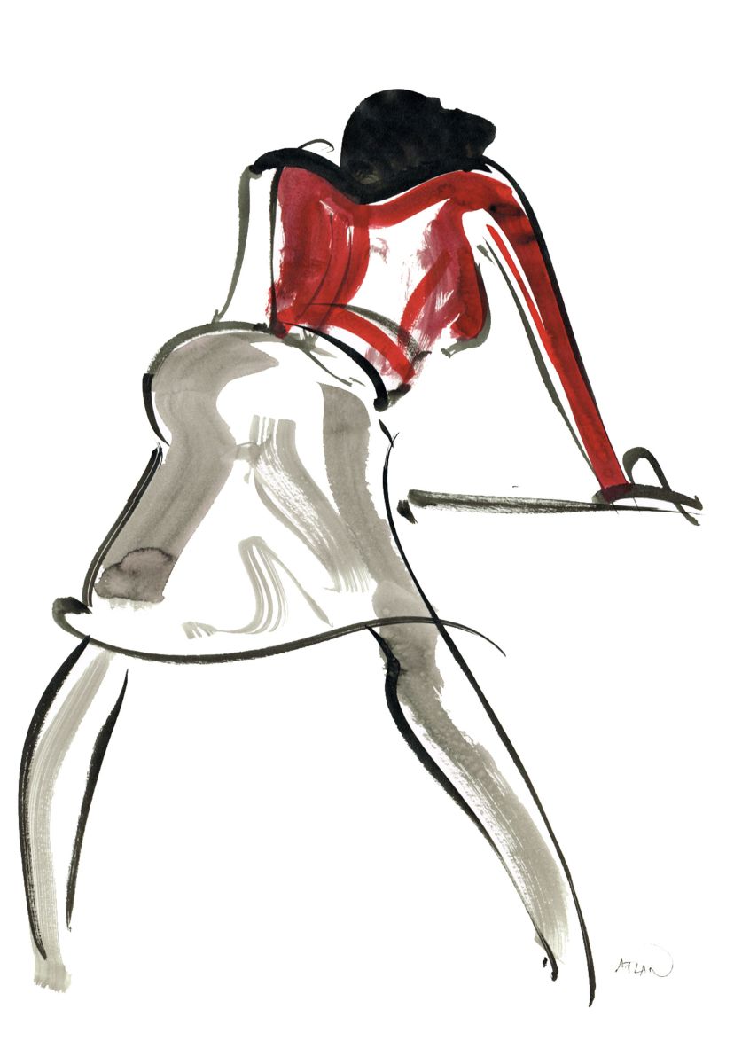 Femme de dos. Encres sur papier 40x60cm.