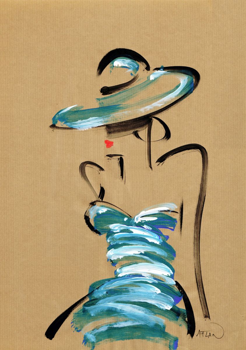 Femme en bleu sur kraft. Acrylique sur papier 40x30cm.