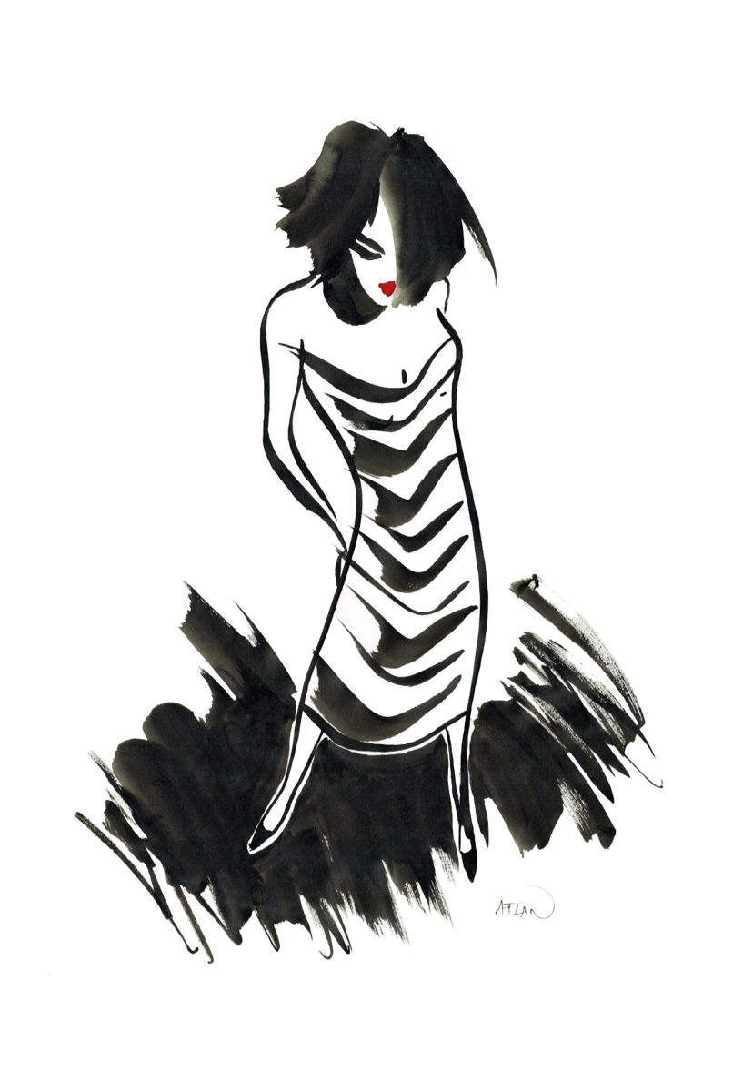 Femme plongeante. Encres sur papier.