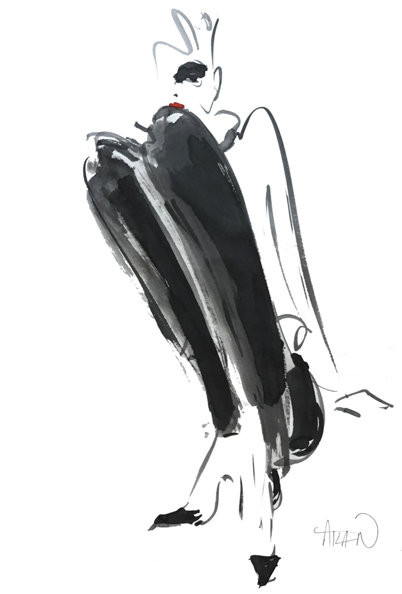 Fille assise au pantalon noir. Acrylique sur papier 40x60cm.