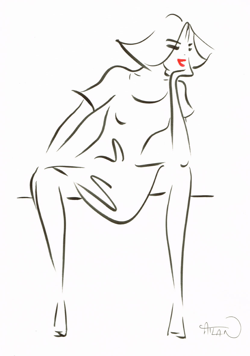 Fille Assise. Encres sur papier 30x40cm.