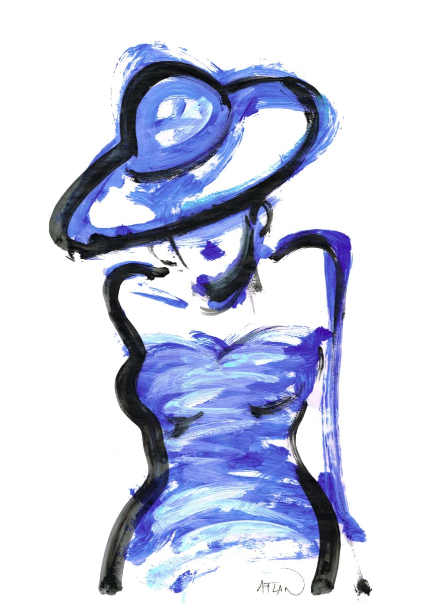 La femme en bleu. Acrylique sur papier 40x30cm.