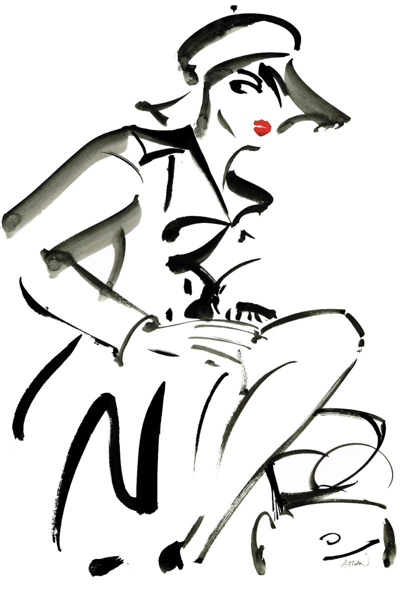 La fille au béret et à l'imper. Encres sur papier 40x60cm.