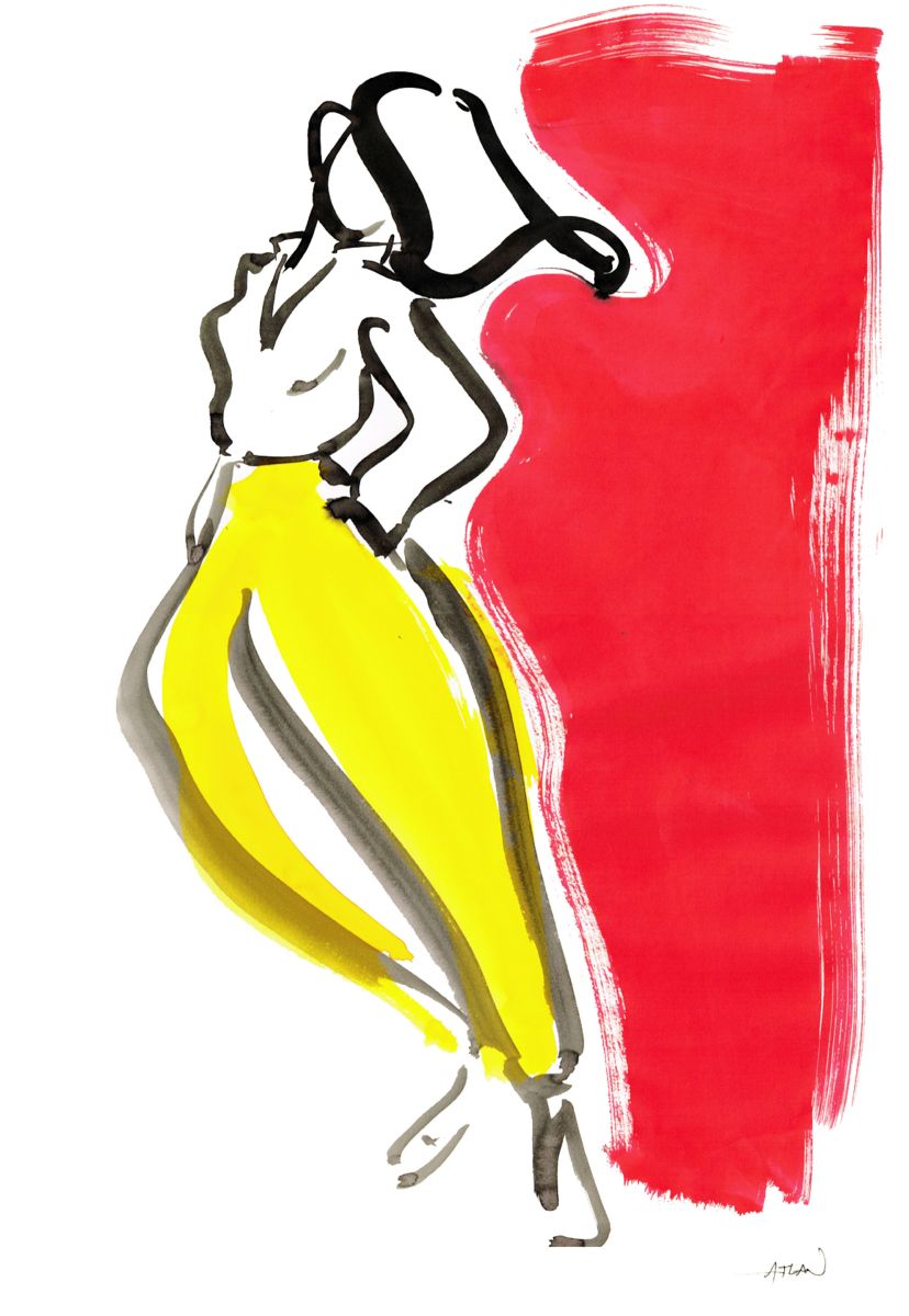 Le pantalon jaune. Encres sur papier 40x60cm.