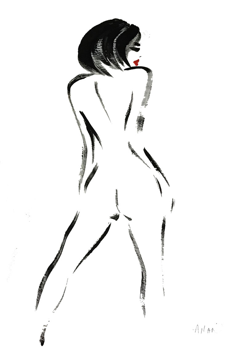 Etude debout dos. Acrylique sur papier 40x60cm.