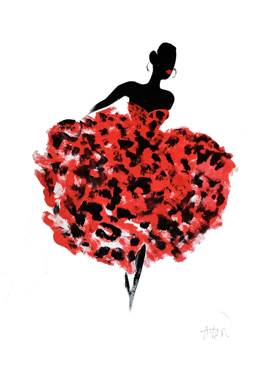 Robe rouge. Encres sur papier 40x60cm.