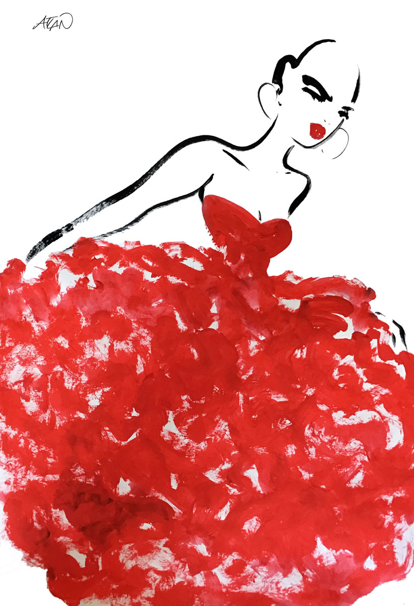 Robe rouge 2. Encres sur papier 40x60cm.