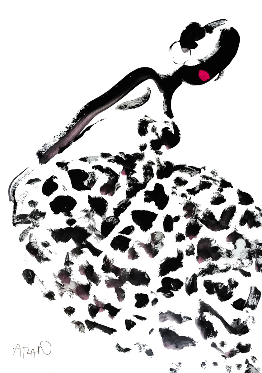 Robe tâches noires. Encres sur papier 40x60cm.