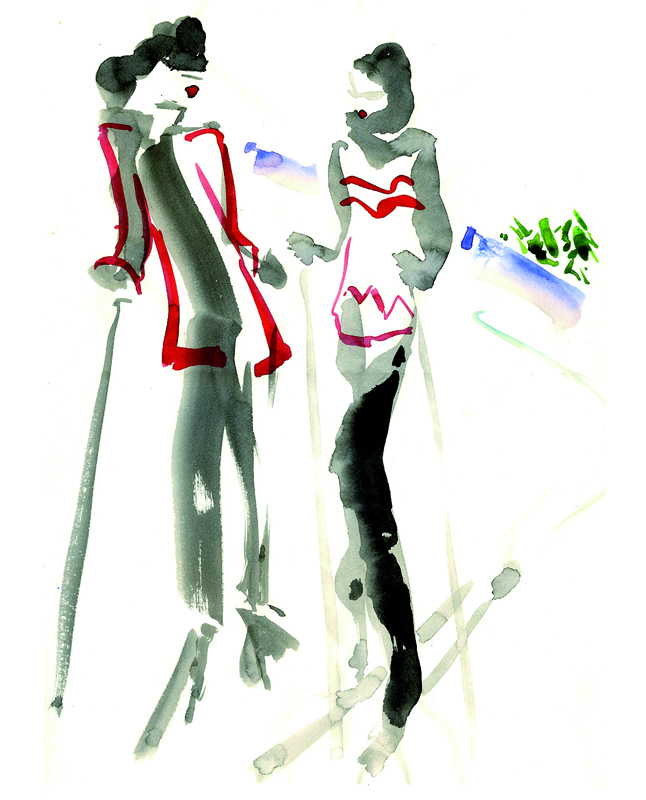 Skieuses. Projet couverture magazine. Encres et aquarelle sur papier.