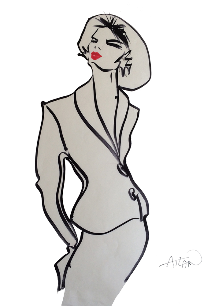 Tailleur gris. Encres sur papier 40x60cm.