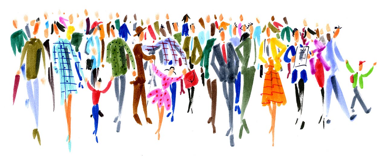 Foule. Illustration carte de voeux Mission Locale Lyon.