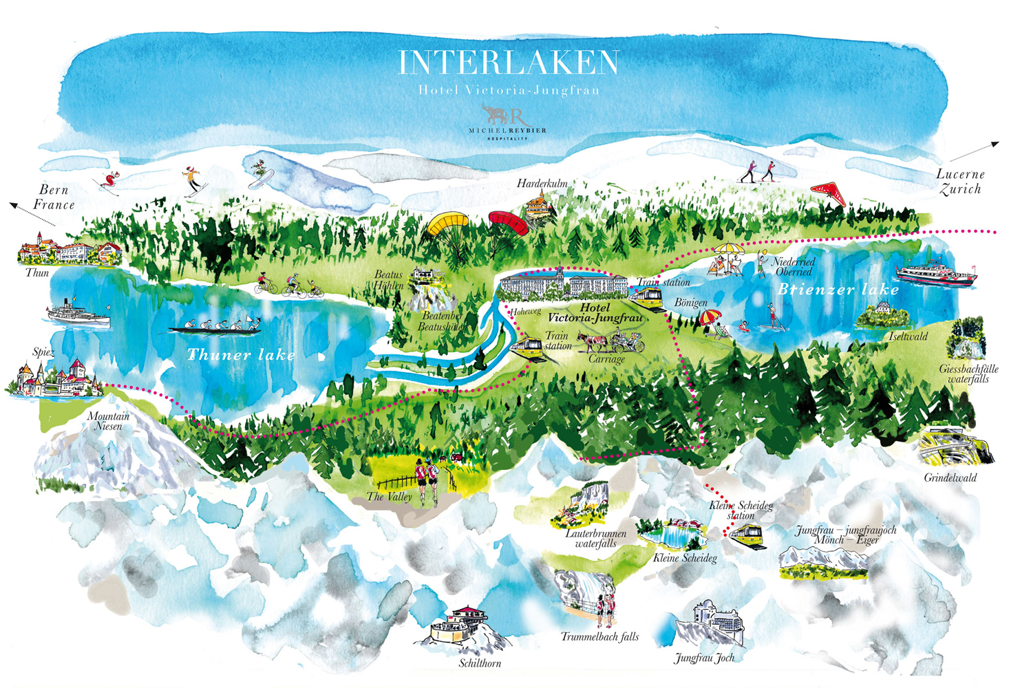 Illustration pour Hôtel Victoria-Jungfrau Interlaken Michel Reybier Hospatality. Suisse