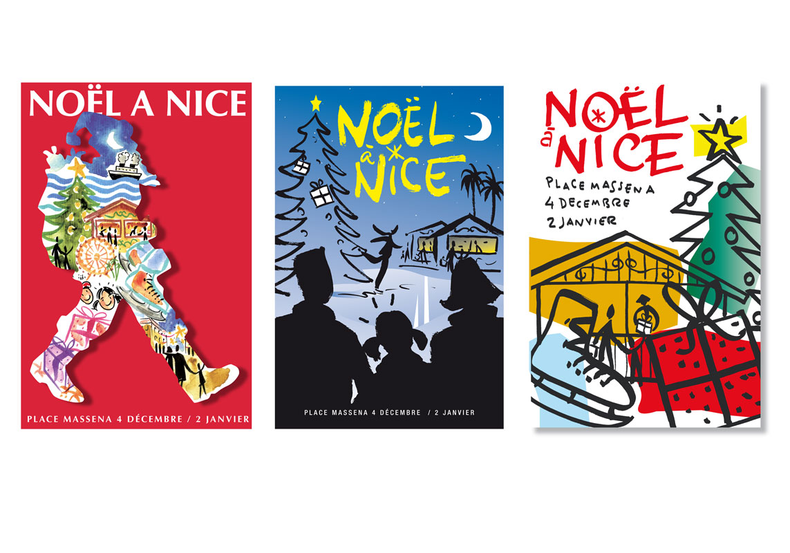 Noël à Nice. Projets affiches abribus ville de Nice.