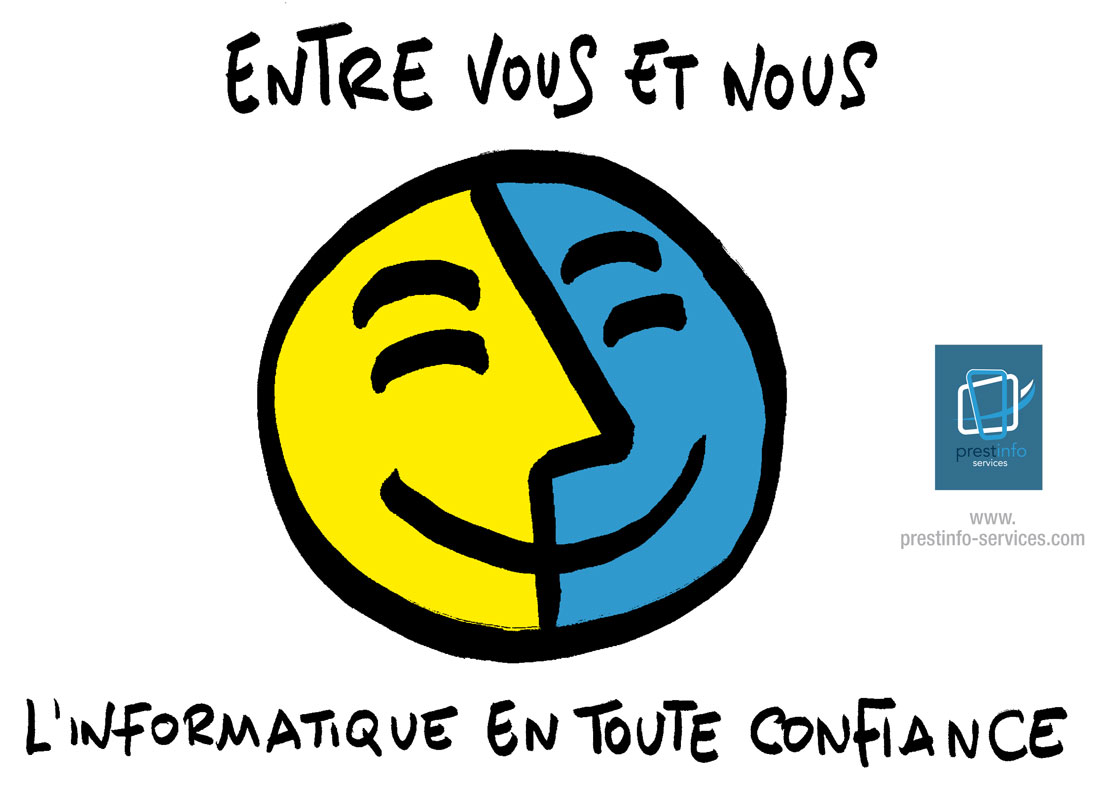 Prestinfo services (informatique). Couverture plaquette, emailing.
