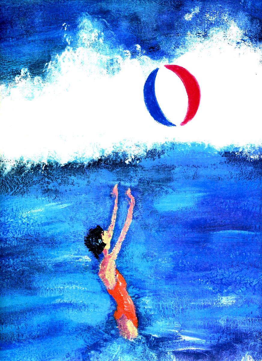Baigneuse au ballon. Acrylique sur toile.