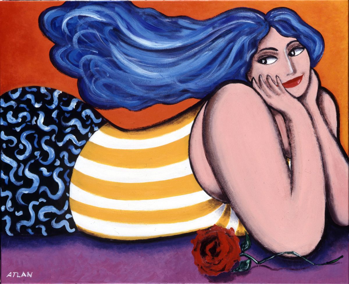 Les cheveux bleus. Acrylique sur toile 150x95cm.
