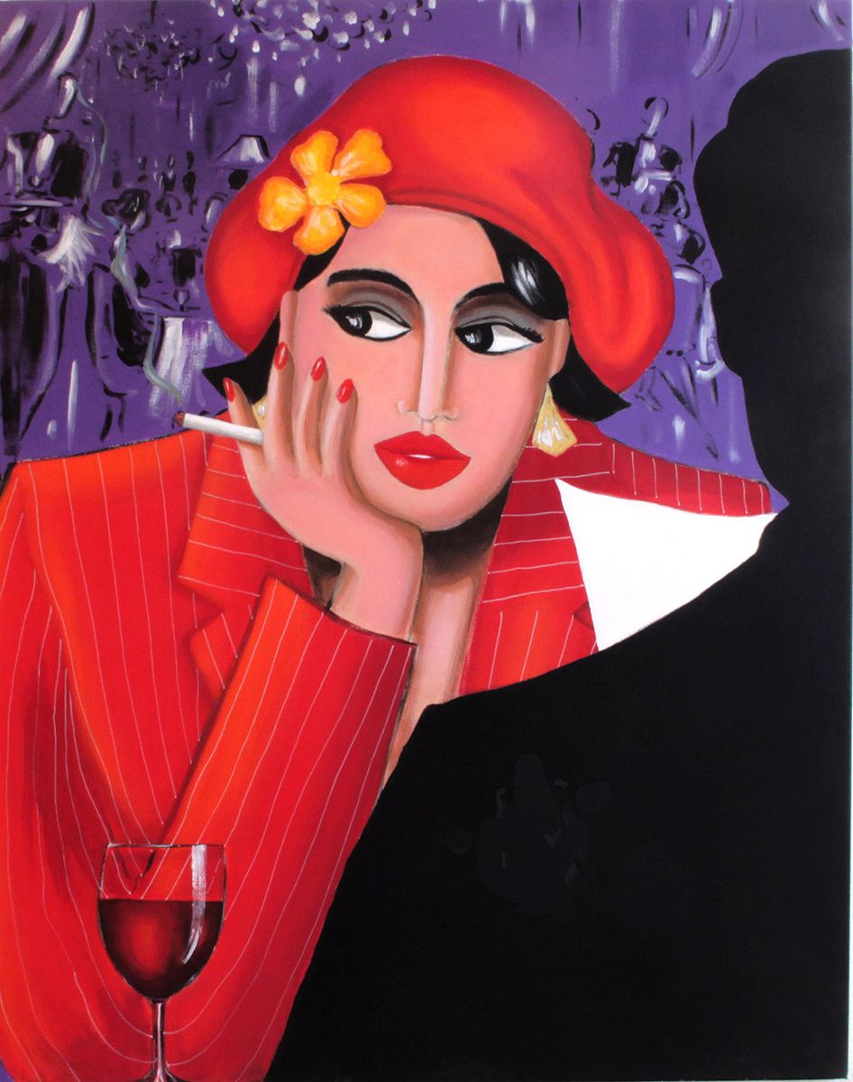 Femme à la cigarette. Acrylique sur toile 120x90cm.