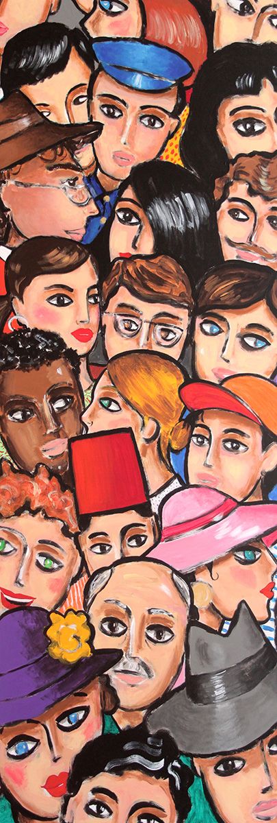 La foule. Acrylique sur bois 160x45cm.