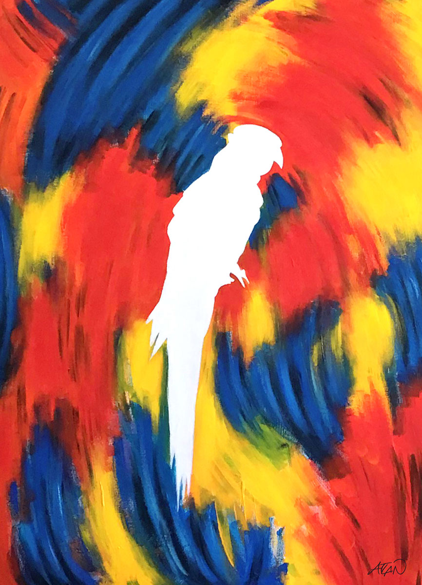 Perroquet. Acrylique sur toile 100x70cm.