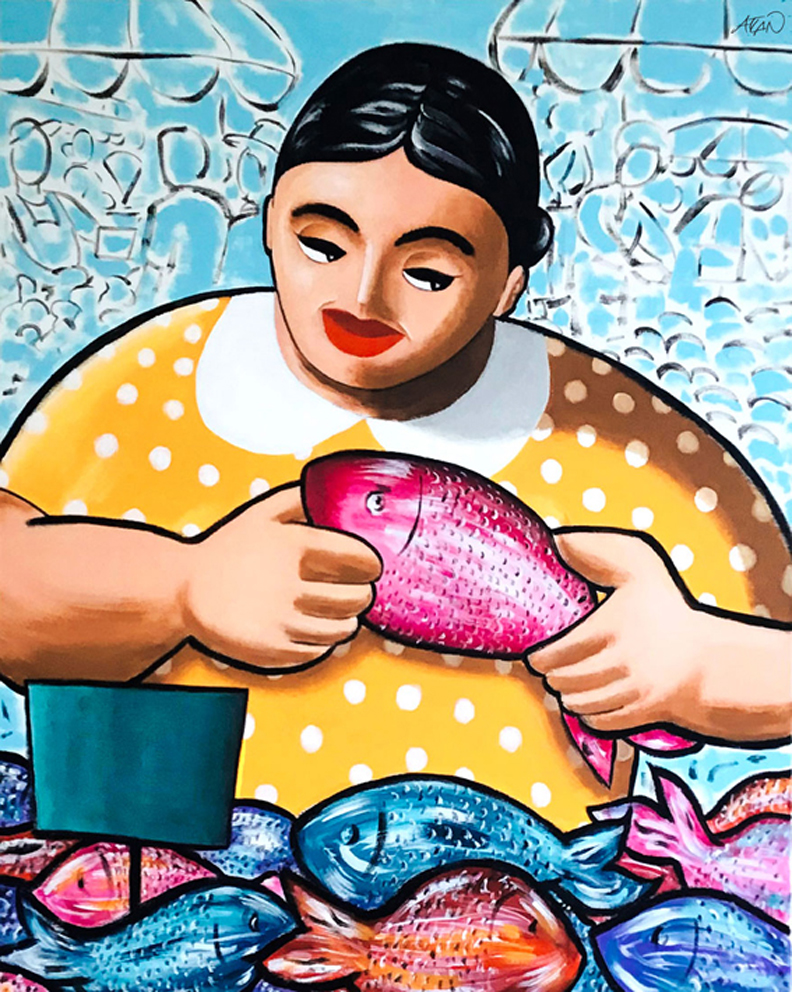 À la poissonnerie. Acrylique sur toile 100x80cm.