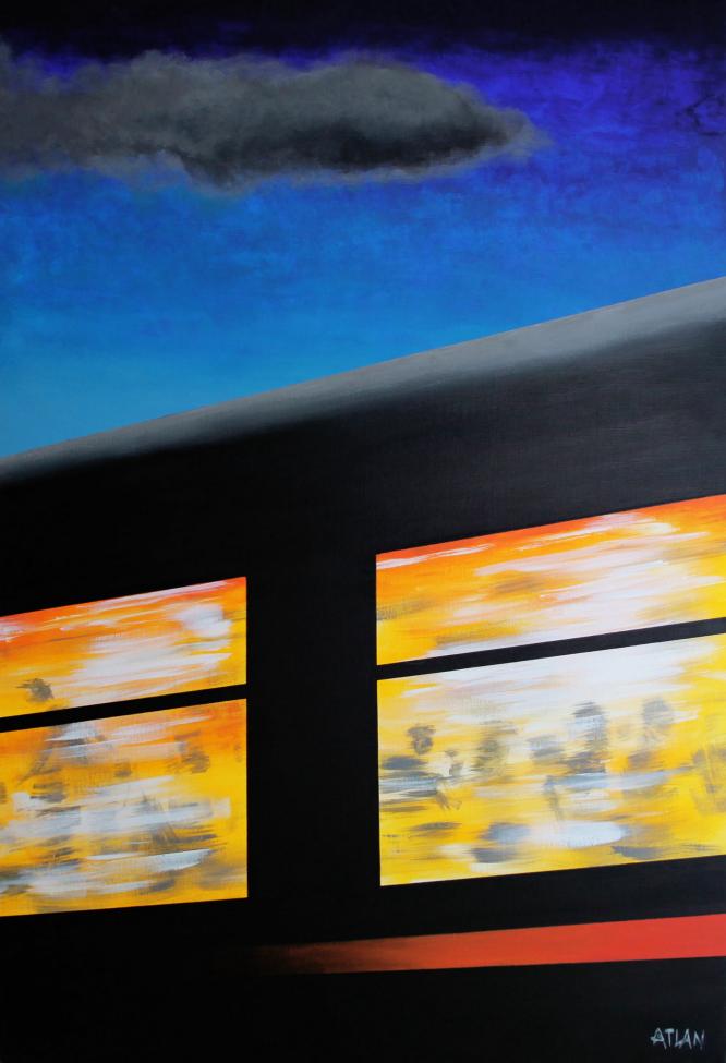 Train de nuit. Acrylique sur toile 130x90cm.