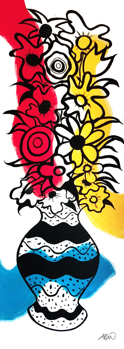 Vase et fleurs.